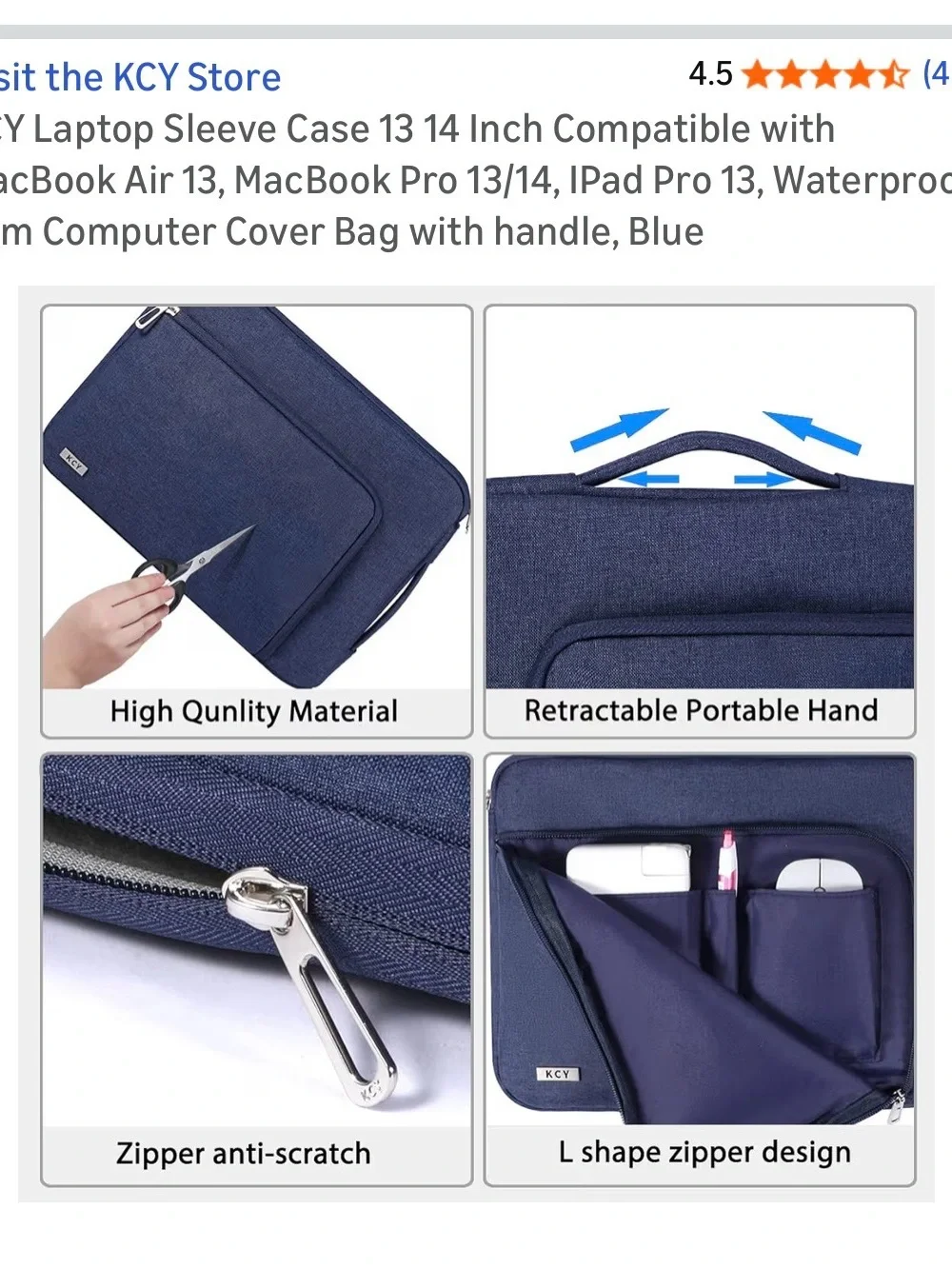 Navy Laptop Sleeve with Front Pocket